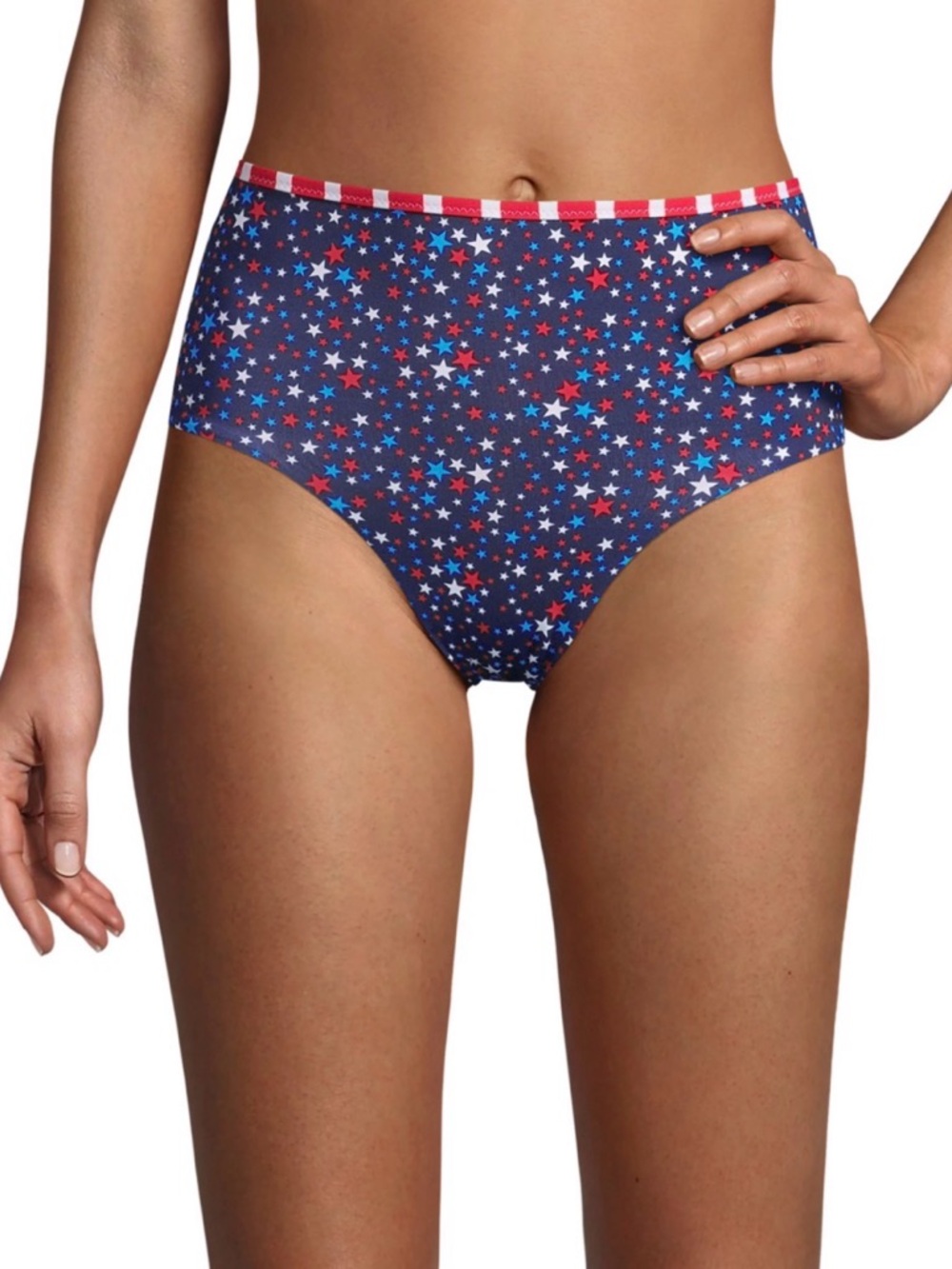 Women's Lands' End UPF 50 Reversible High-Waist Bikini Bottoms -Navy, Red, White
